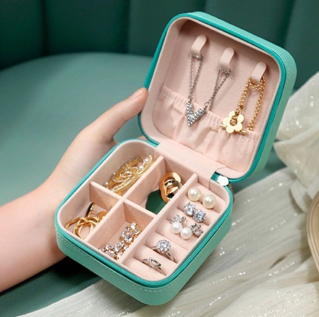 Mini Maleta Porta-Jóias Portátil Estojo Com Zíper