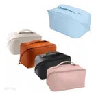 Necessaire Feminina Grande Maquiagem Cosméticos Bolsa Viagem Cor Marrom Desenho Do Tecido Lisa