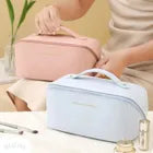 Necessaire Feminina Grande Maquiagem Cosméticos Bolsa Viagem Cor Marrom Desenho Do Tecido Lisa