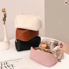 Necessaire Feminina Grande Maquiagem Cosméticos Bolsa Viagem Cor Marrom Desenho Do Tecido Lisa